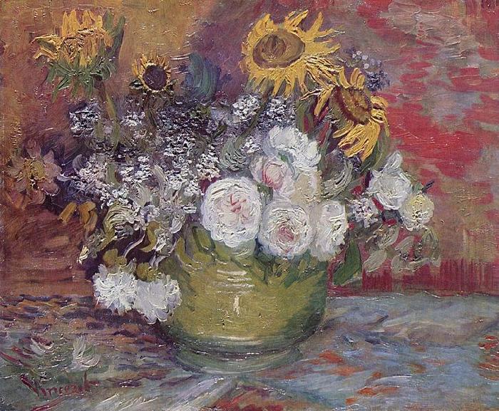 Vincent Van Gogh Stilleben mit Rosen und Sonnenblumen Spain oil painting art
